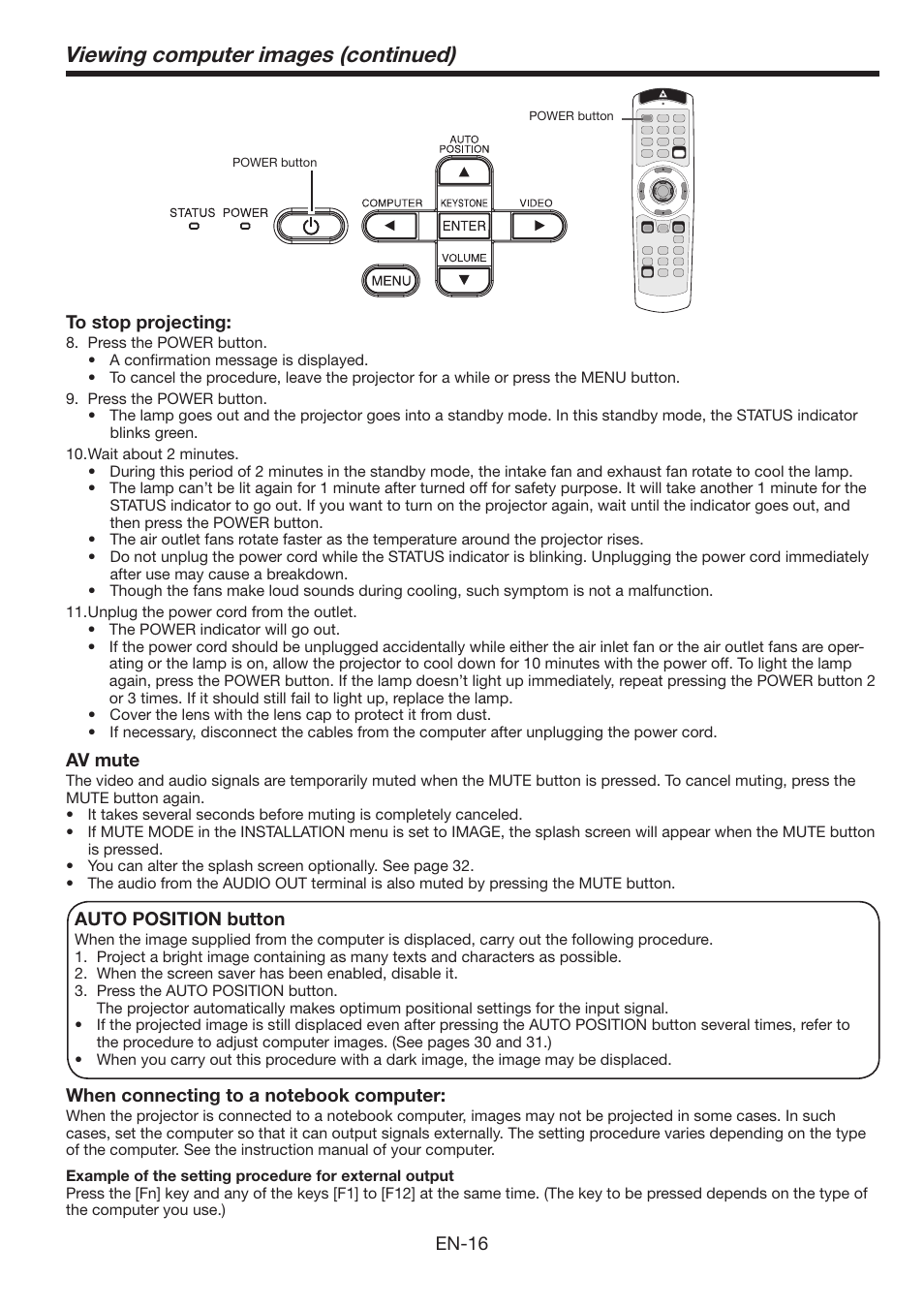 Viewing computer images (continued) | MITSUBISHI ELECTRIC WL639U User Manual | Page 16 / 47
