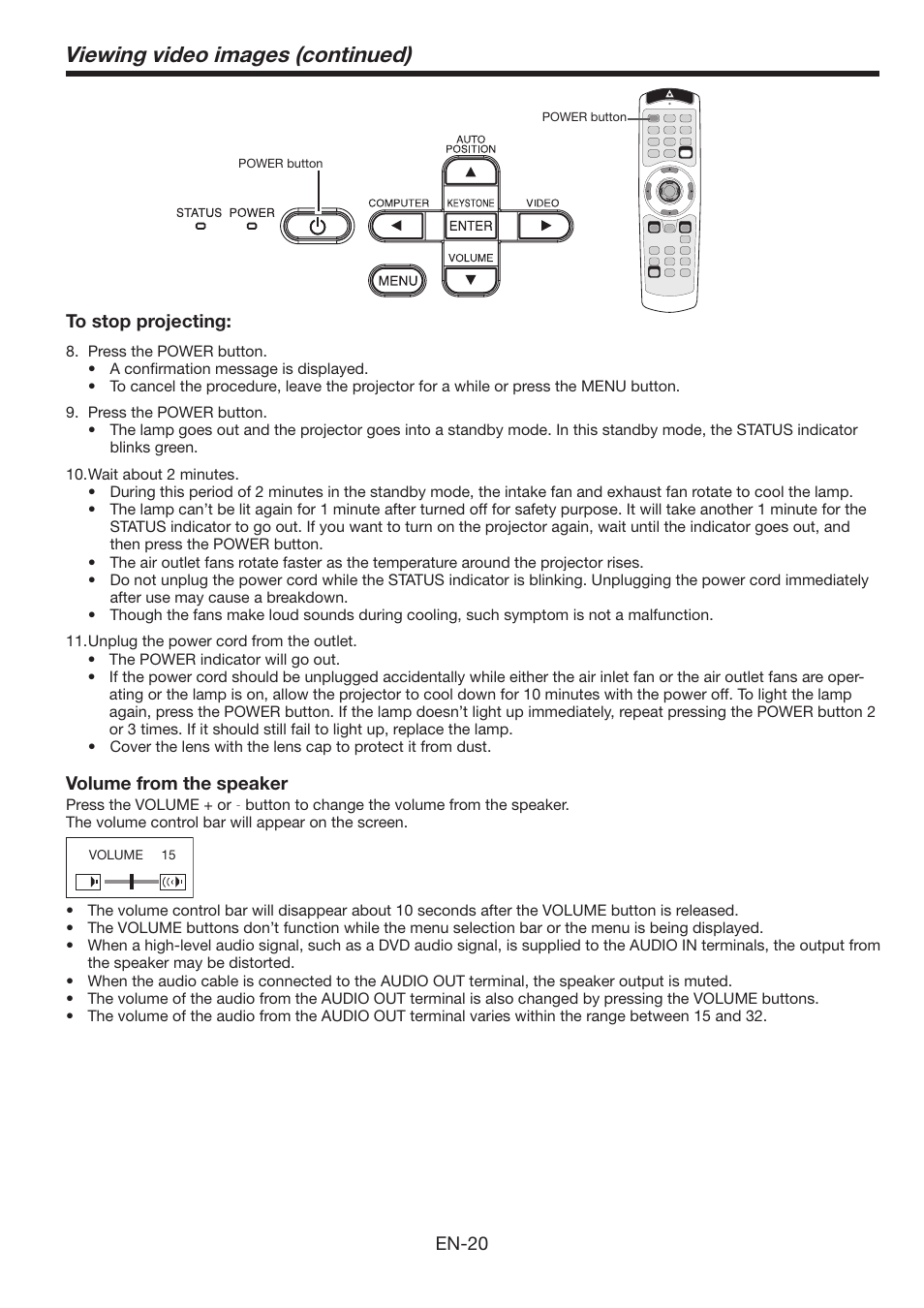 Viewing video images (continued) | MITSUBISHI ELECTRIC WL639U User Manual | Page 20 / 47