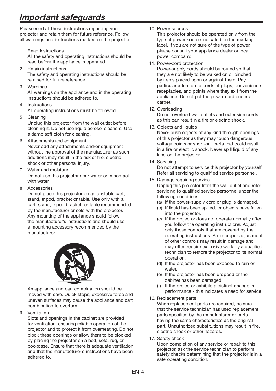 Important safeguards | MITSUBISHI ELECTRIC WL639U User Manual | Page 4 / 47