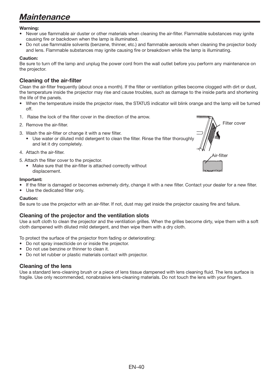 Maintenance | MITSUBISHI ELECTRIC WL639U User Manual | Page 40 / 47