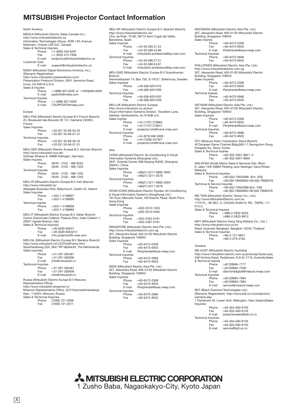 Mitsubishi electric corporation | MITSUBISHI ELECTRIC WL639U User Manual | Page 47 / 47