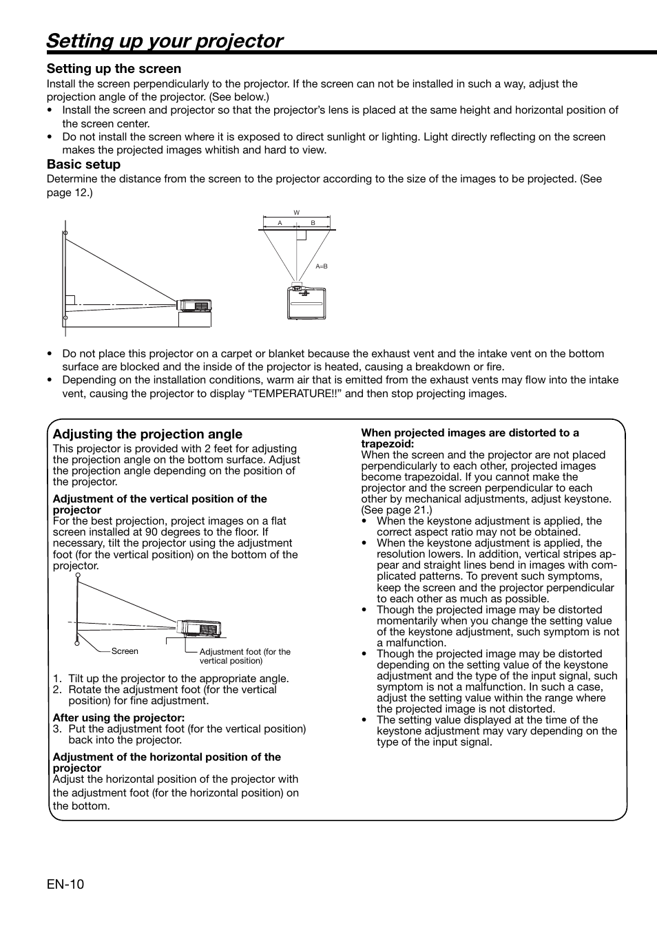 Setting up your projector | MITSUBISHI ELECTRIC XL650U User Manual | Page 10 / 45