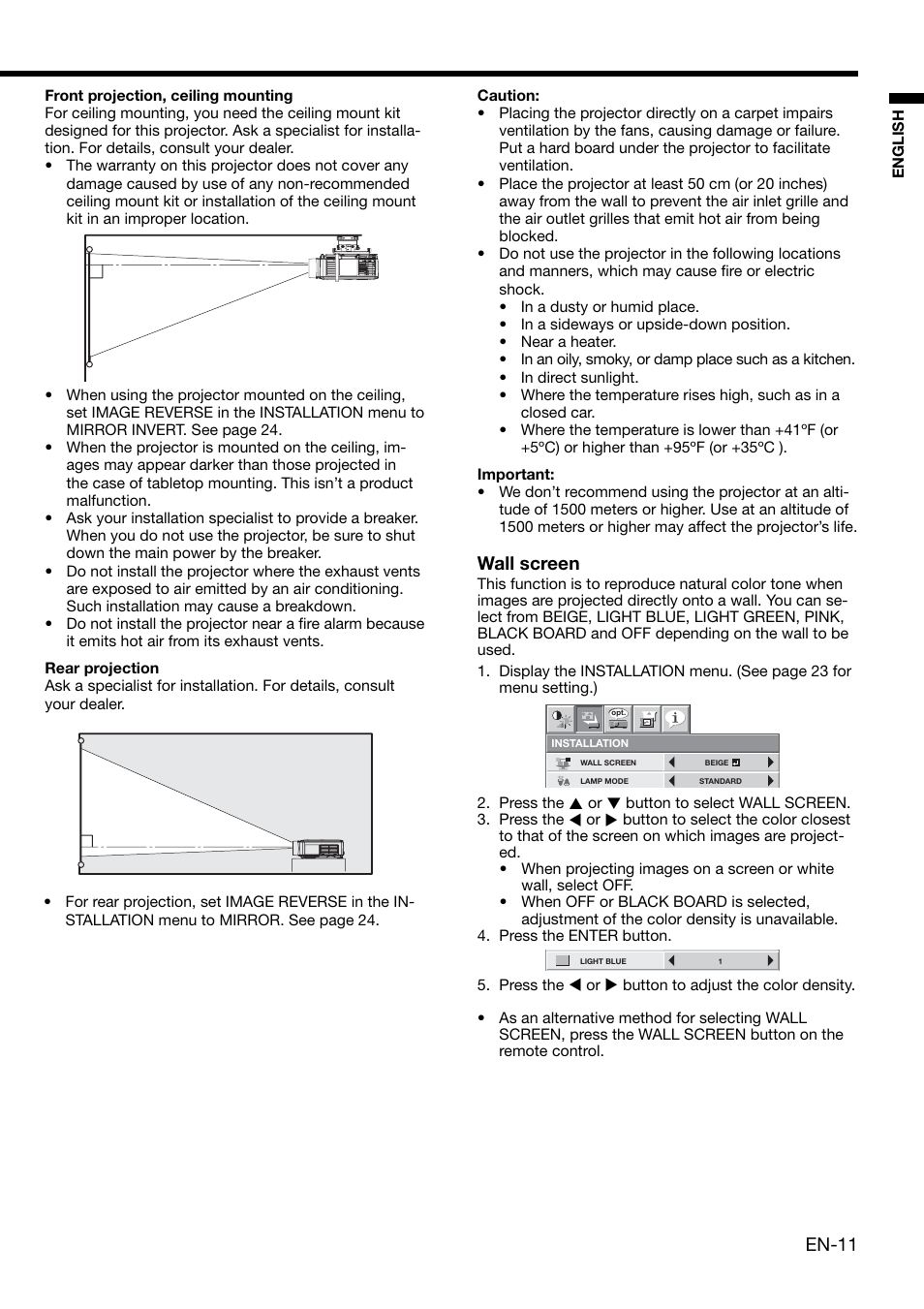 En-11, Wall screen | MITSUBISHI ELECTRIC XL650U User Manual | Page 11 / 45