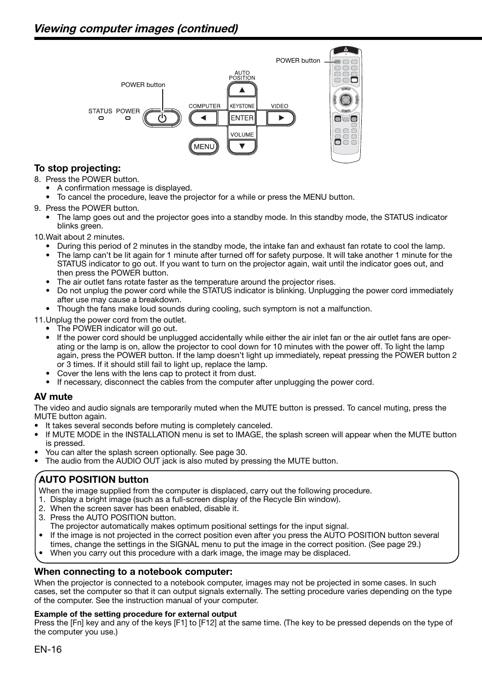 Viewing computer images (continued) | MITSUBISHI ELECTRIC XL650U User Manual | Page 16 / 45