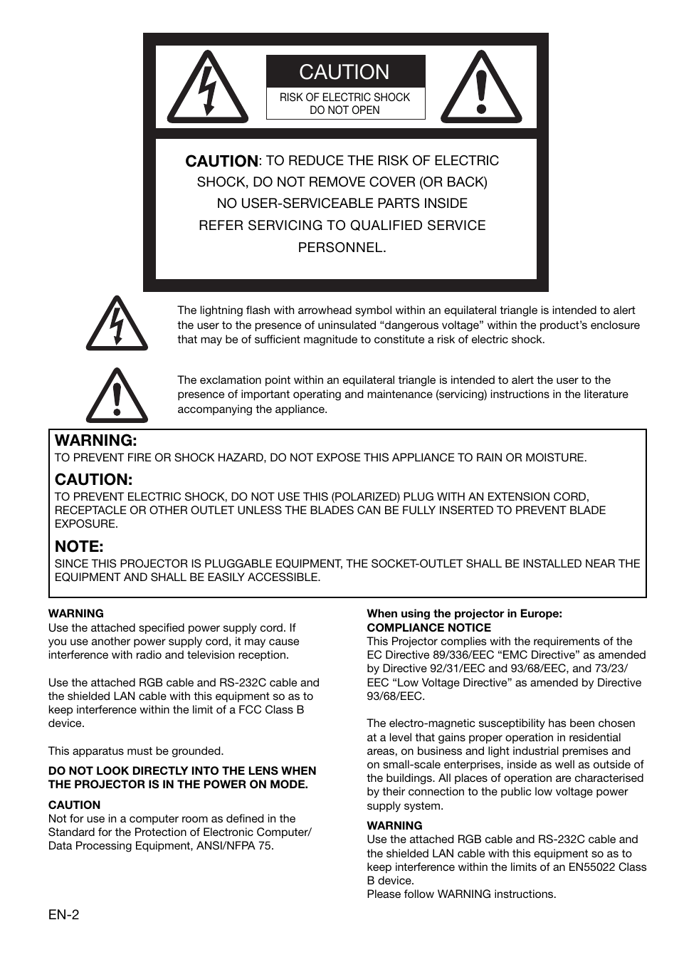 Caution, Warning | MITSUBISHI ELECTRIC XL650U User Manual | Page 2 / 45