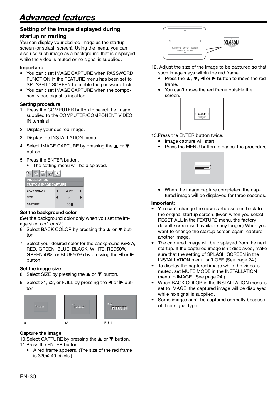 Advanced features, En-30, Xl650u | MITSUBISHI ELECTRIC XL650U User Manual | Page 30 / 45