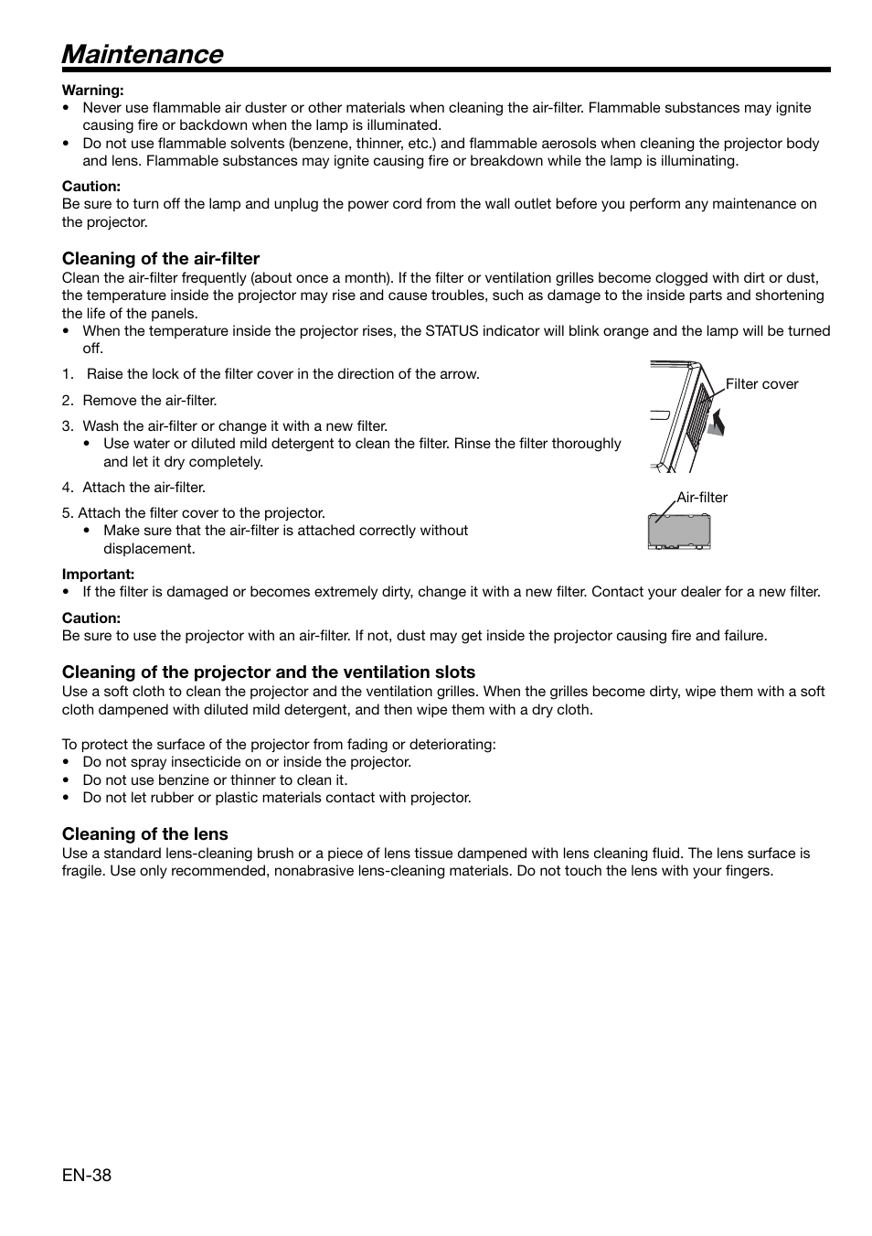 Maintenance | MITSUBISHI ELECTRIC XL650U User Manual | Page 38 / 45