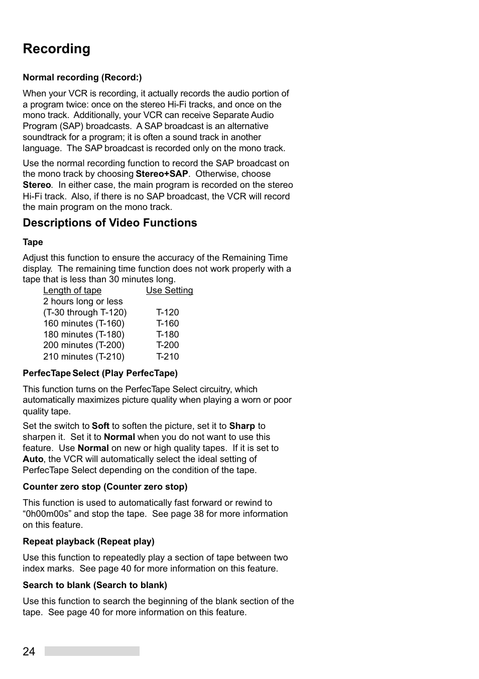 Recording, Descriptions of video functions | MITSUBISHI ELECTRIC HS-U748 User Manual | Page 26 / 60