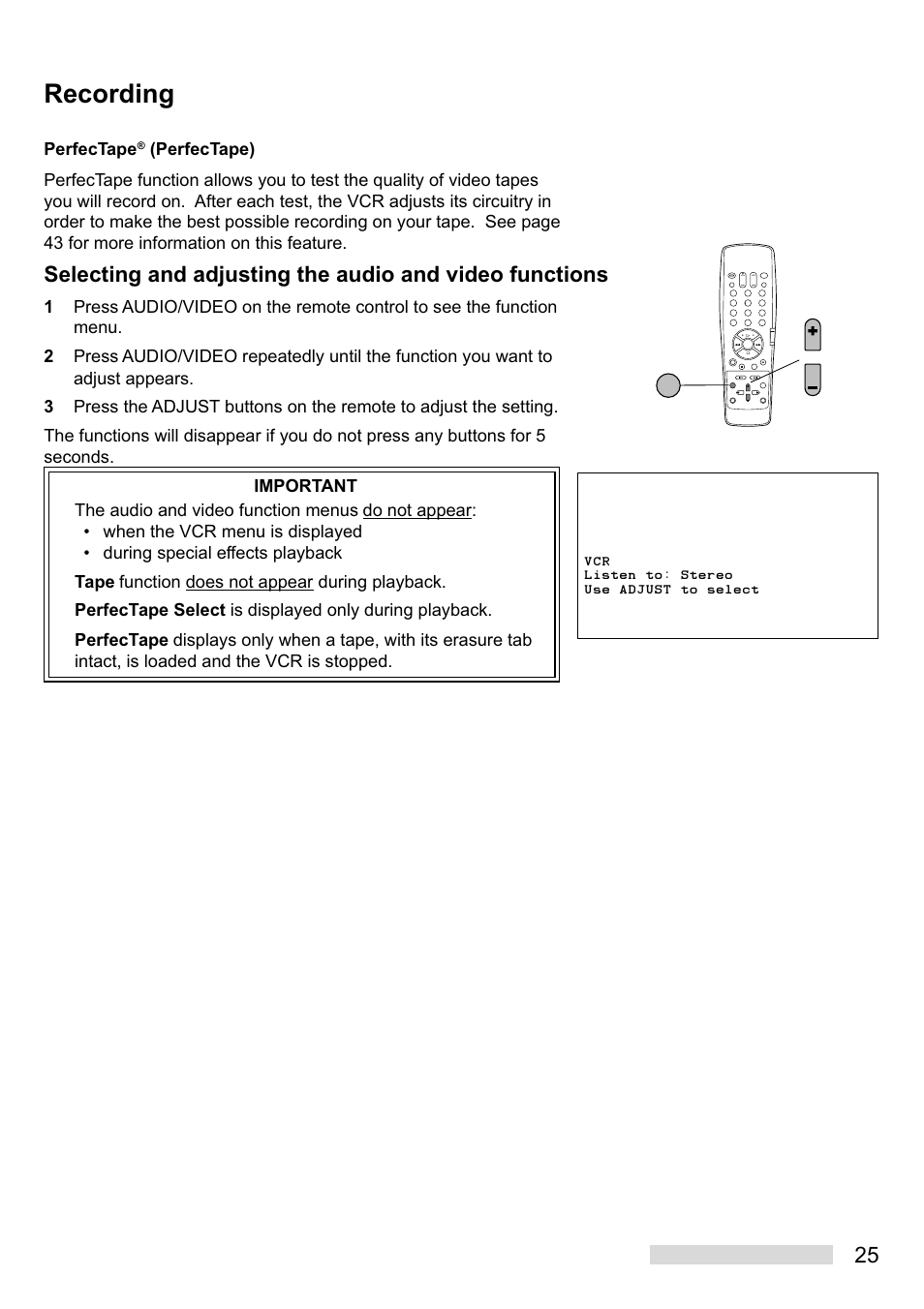 Recording, Perfectape | MITSUBISHI ELECTRIC HS-U748 User Manual | Page 27 / 60