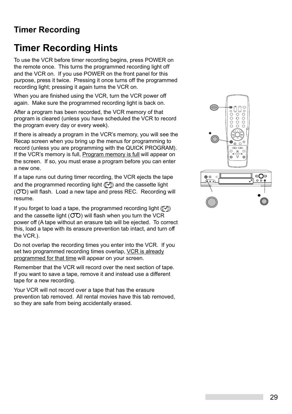 Timer recording hints, Timer recording | MITSUBISHI ELECTRIC HS-U748 User Manual | Page 31 / 60