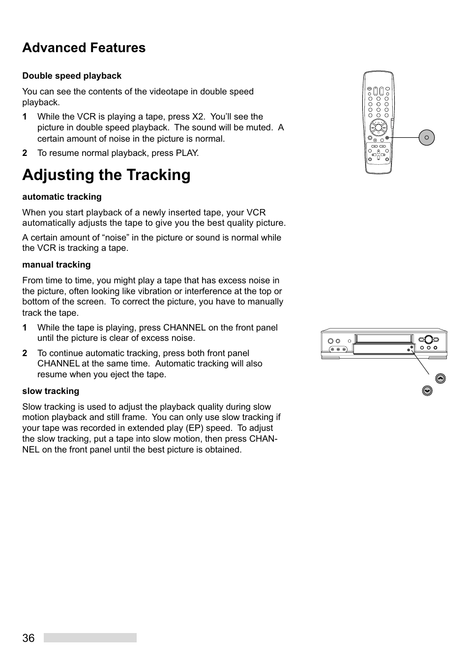 Adjusting the tracking, Advanced features | MITSUBISHI ELECTRIC HS-U748 User Manual | Page 38 / 60