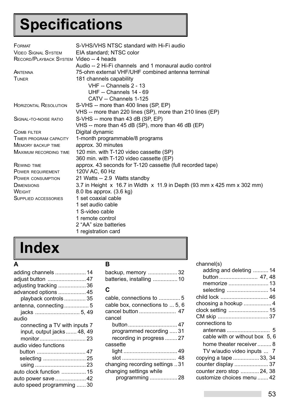 Specifications index | MITSUBISHI ELECTRIC HS-U748 User Manual | Page 55 / 60