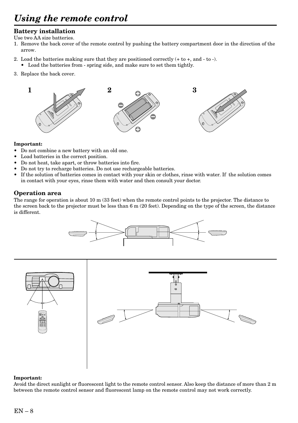 Using the remote control | MITSUBISHI ELECTRIC XL1XU User Manual | Page 8 / 28