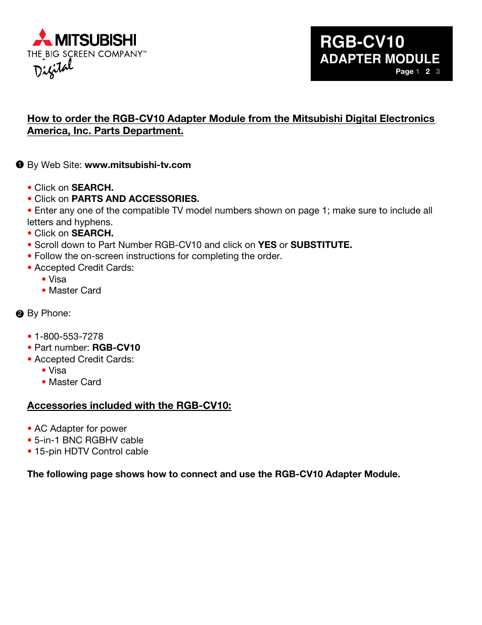 Rgb-cv10, Adapter module | MITSUBISHI ELECTRIC RGB-CV10 User Manual | Page 2 / 3