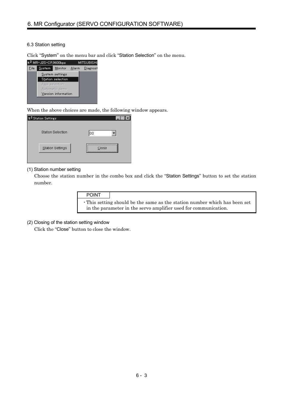 3 station setting, Mr configurator (servo configuration software) | MITSUBISHI ELECTRIC MR-J2S- CP User Manual | Page 164 / 357