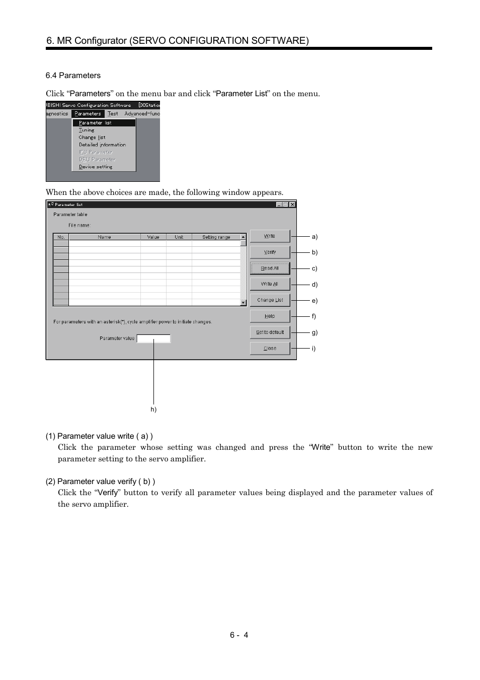 4 parameters, Mr configurator (servo configuration software) | MITSUBISHI ELECTRIC MR-J2S- CP User Manual | Page 165 / 357