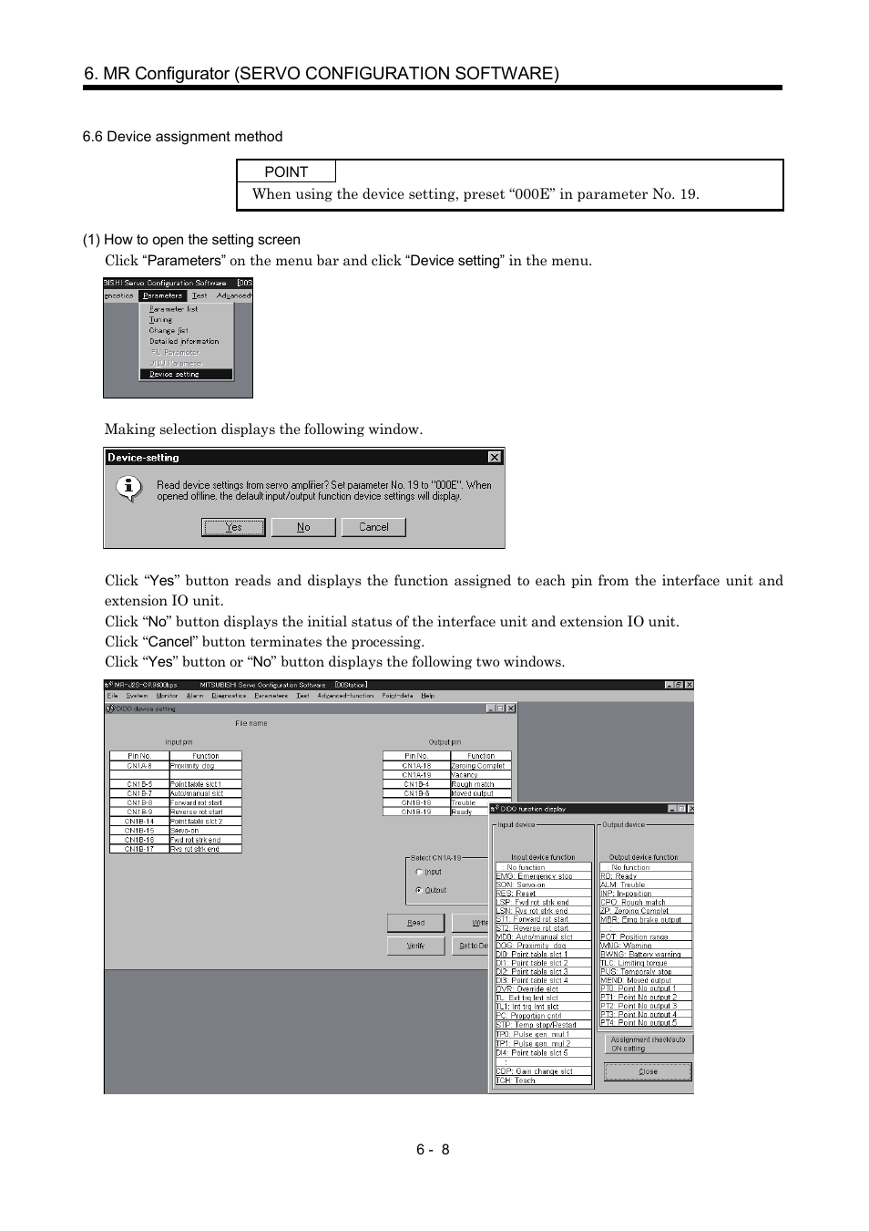 6 device assignment method, Mr configurator (servo configuration software) | MITSUBISHI ELECTRIC MR-J2S- CP User Manual | Page 169 / 357