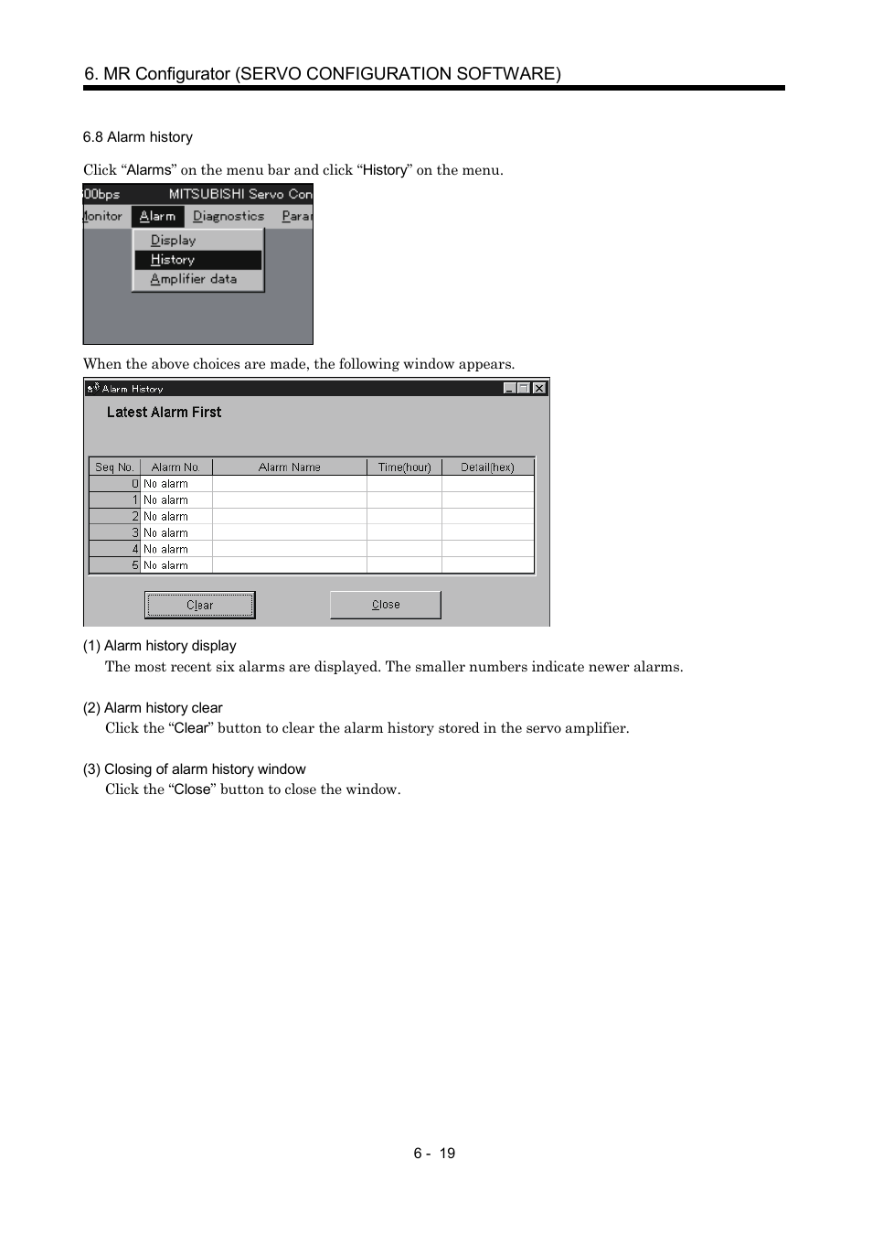 8 alarm history, Mr configurator (servo configuration software) | MITSUBISHI ELECTRIC MR-J2S- CP User Manual | Page 180 / 357