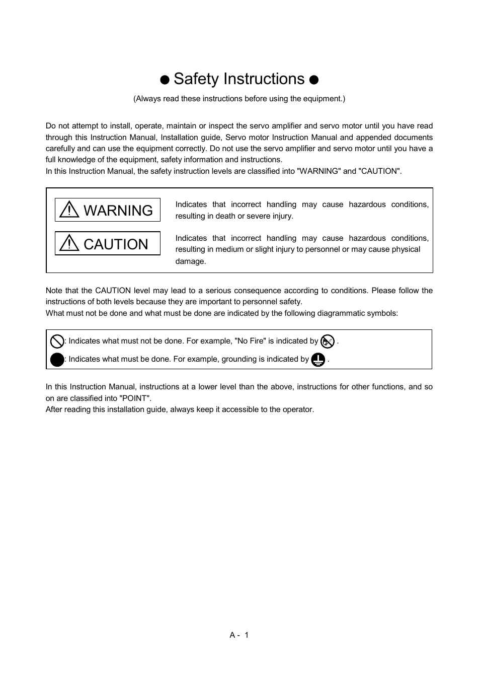 Safety instructions, Warning, Caution | MITSUBISHI ELECTRIC MR-J2S- CP User Manual | Page 2 / 357