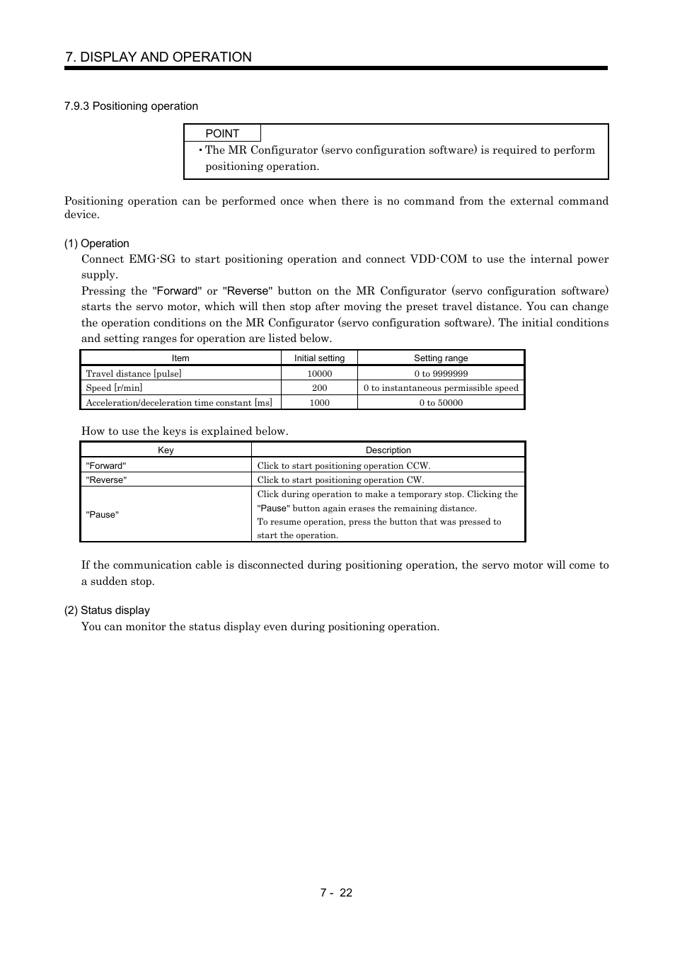 3 positioning operation, Display and operation | MITSUBISHI ELECTRIC MR-J2S- CP User Manual | Page 203 / 357