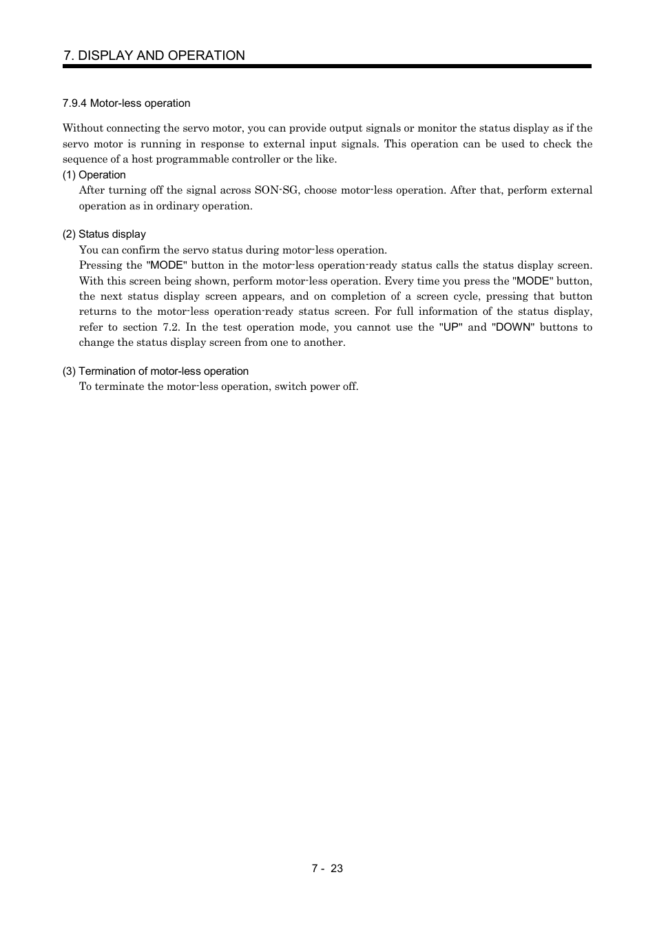 4 motor-less operation, Display and operation | MITSUBISHI ELECTRIC MR-J2S- CP User Manual | Page 204 / 357