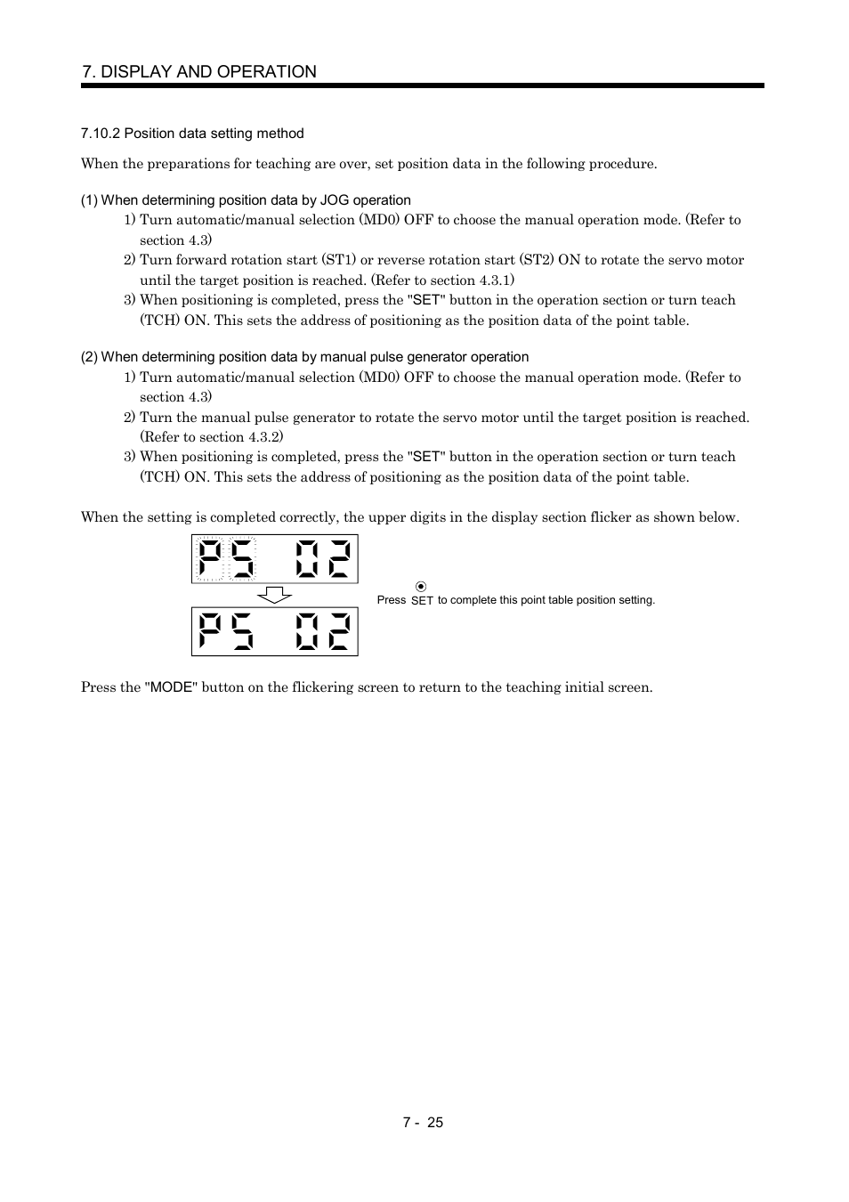 2 position data setting method, Display and operation | MITSUBISHI ELECTRIC MR-J2S- CP User Manual | Page 206 / 357