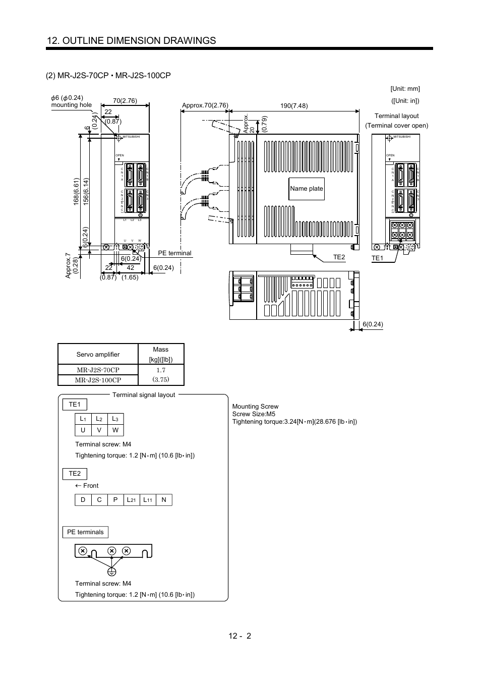 Outline dimension drawings | MITSUBISHI ELECTRIC MR-J2S- CP User Manual | Page 243 / 357