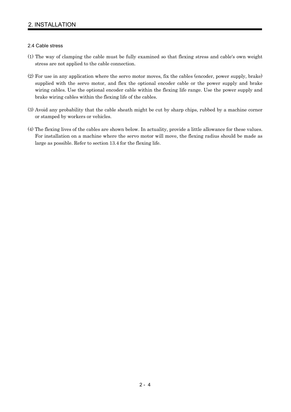 4 cable stress, Installation | MITSUBISHI ELECTRIC MR-J2S- CP User Manual | Page 49 / 357