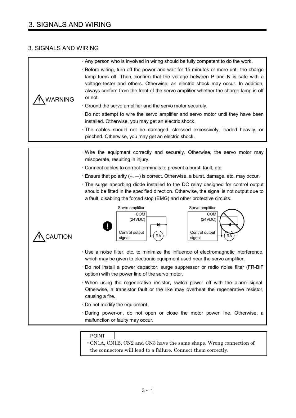 Signals and wiring, Signals and wiring warning, Caution | MITSUBISHI ELECTRIC MR-J2S- CP User Manual | Page 50 / 357