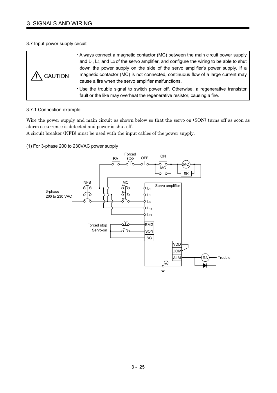 7 input power supply circuit, 1 connection example, Signals and wiring | Caution | MITSUBISHI ELECTRIC MR-J2S- CP User Manual | Page 74 / 357