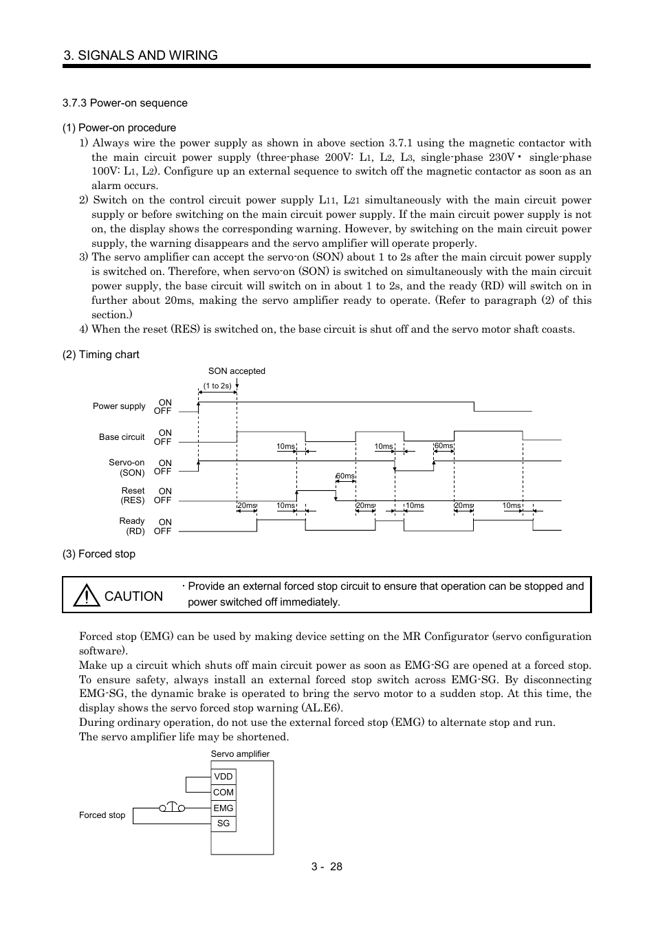 3 power-on sequence, Signals and wiring, Caution | MITSUBISHI ELECTRIC MR-J2S- CP User Manual | Page 77 / 357