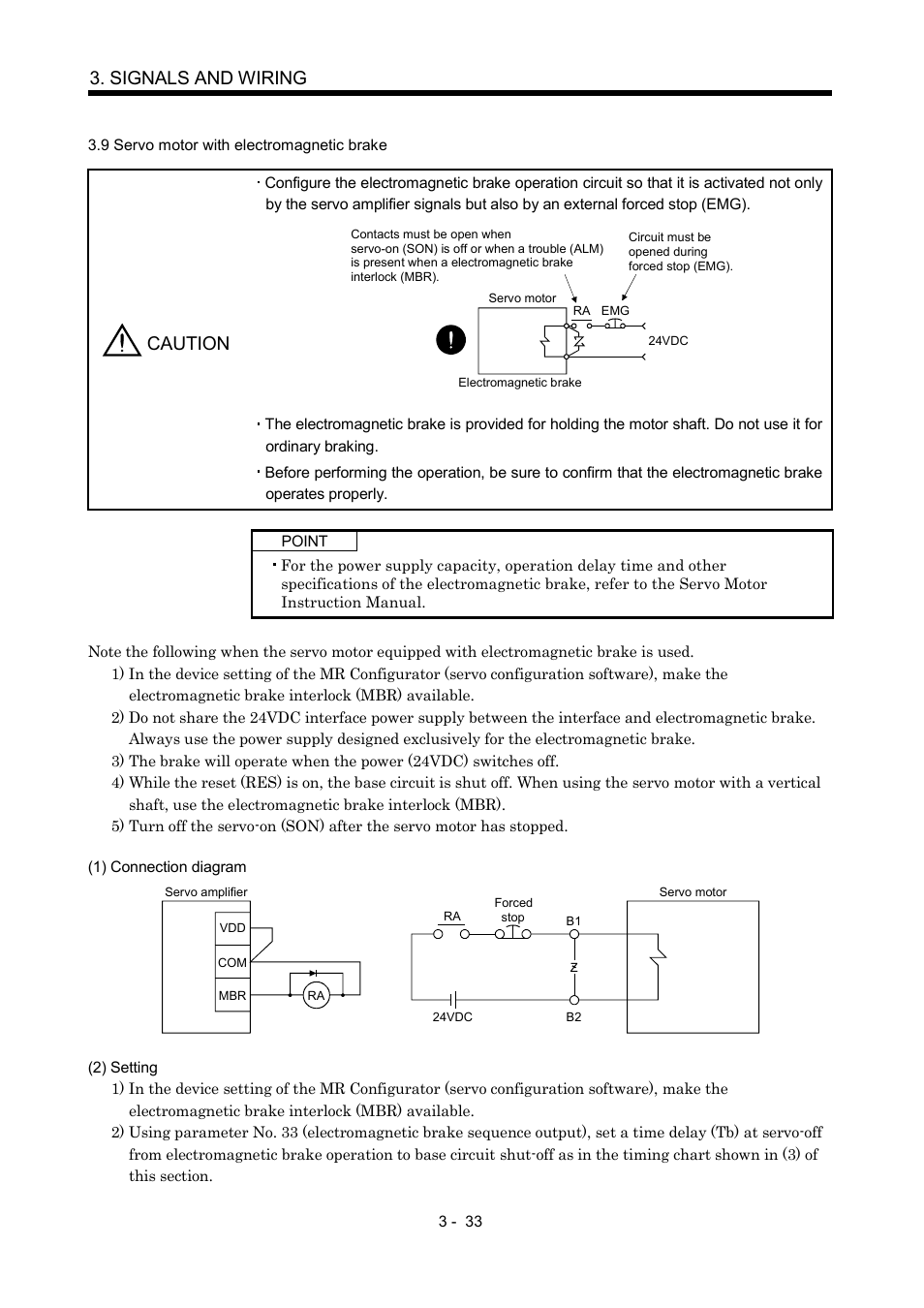 9 servo motor with electromagnetic brake, Signals and wiring, Caution | MITSUBISHI ELECTRIC MR-J2S- CP User Manual | Page 82 / 357