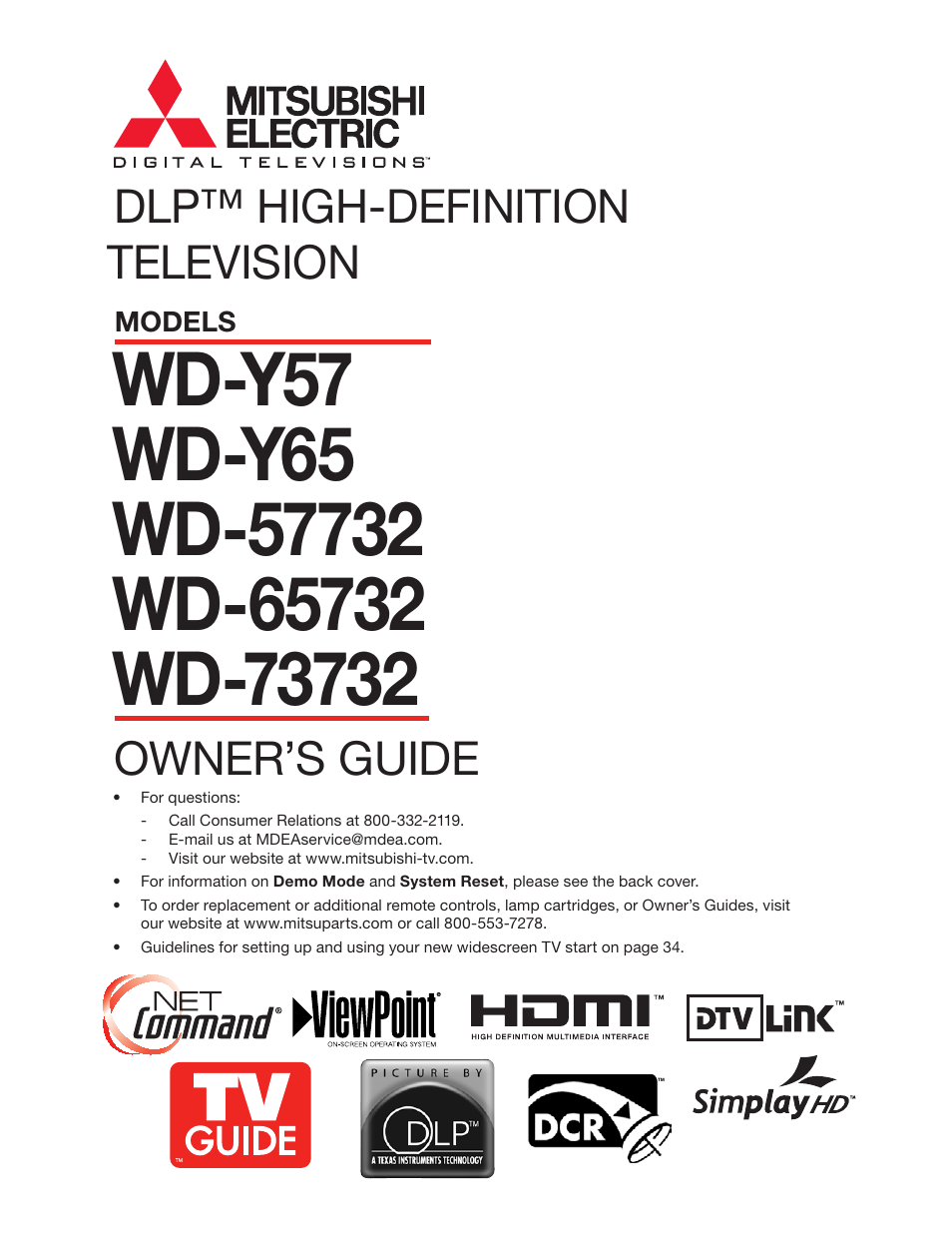 MITSUBISHI ELECTRIC WD-Y57 a User Manual | 124 pages
