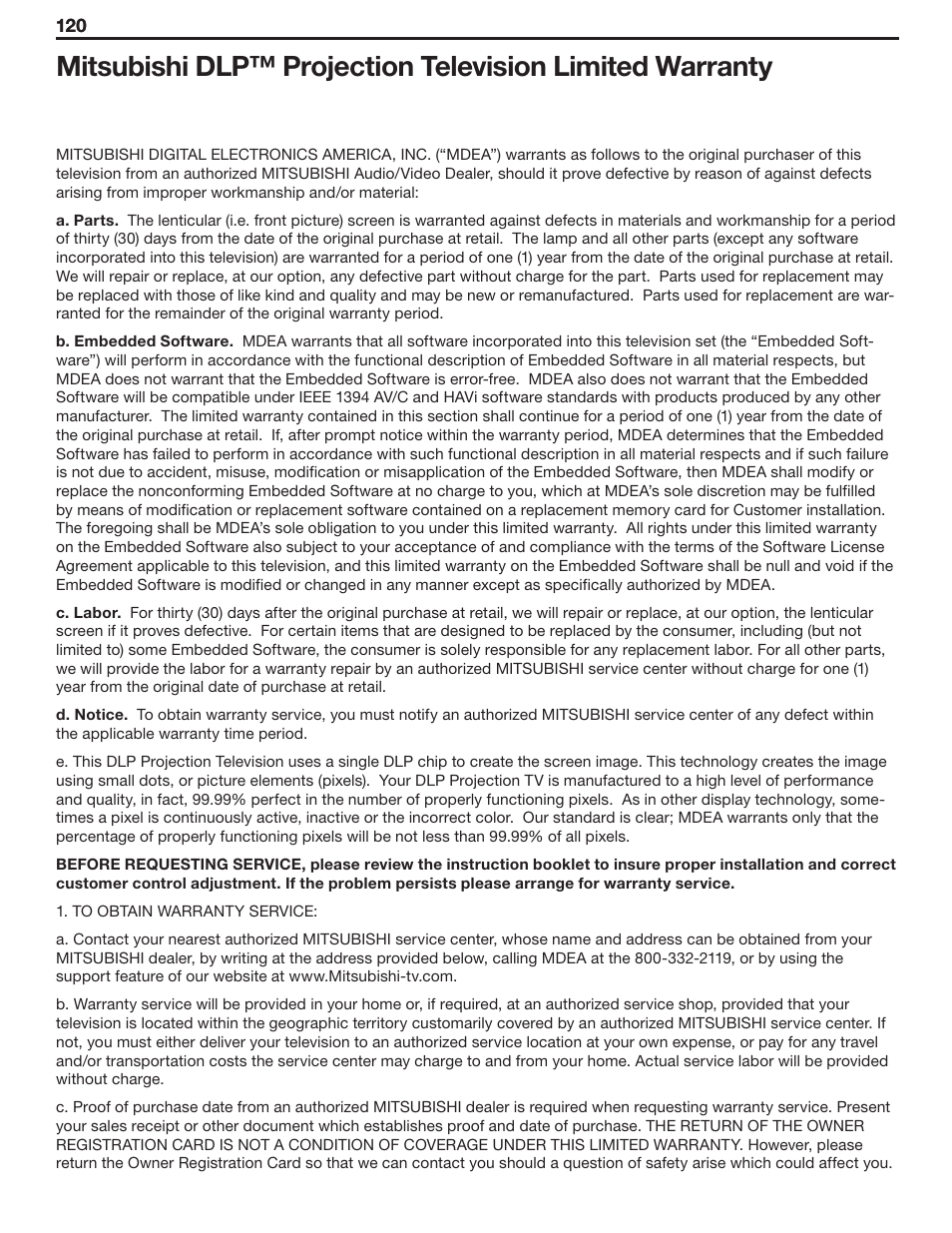 MITSUBISHI ELECTRIC WD-Y57 a User Manual | Page 120 / 124