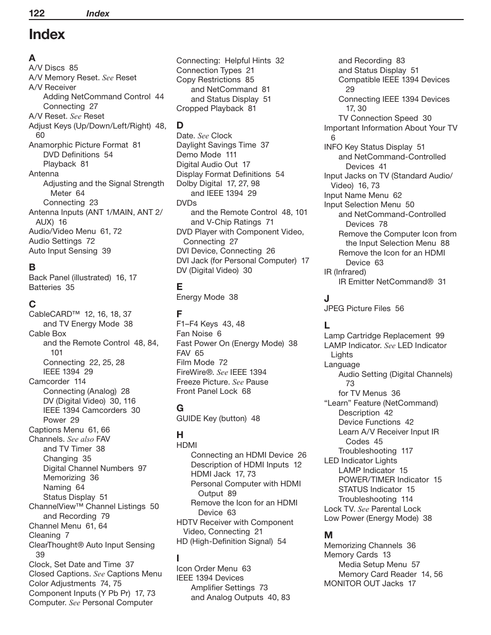 Index | MITSUBISHI ELECTRIC WD-Y57 a User Manual | Page 122 / 124