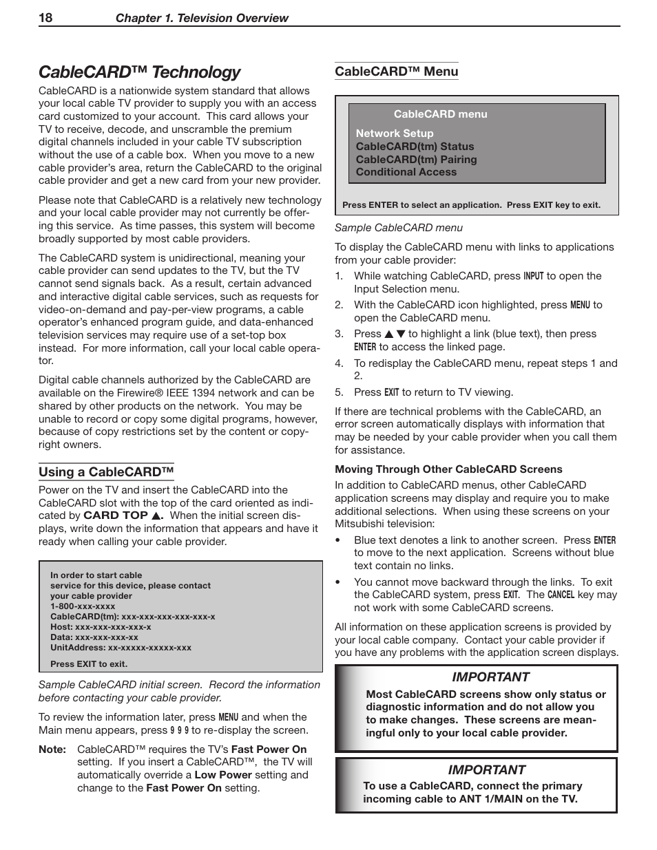 Cablecard™ technology | MITSUBISHI ELECTRIC WD-Y57 a User Manual | Page 18 / 124