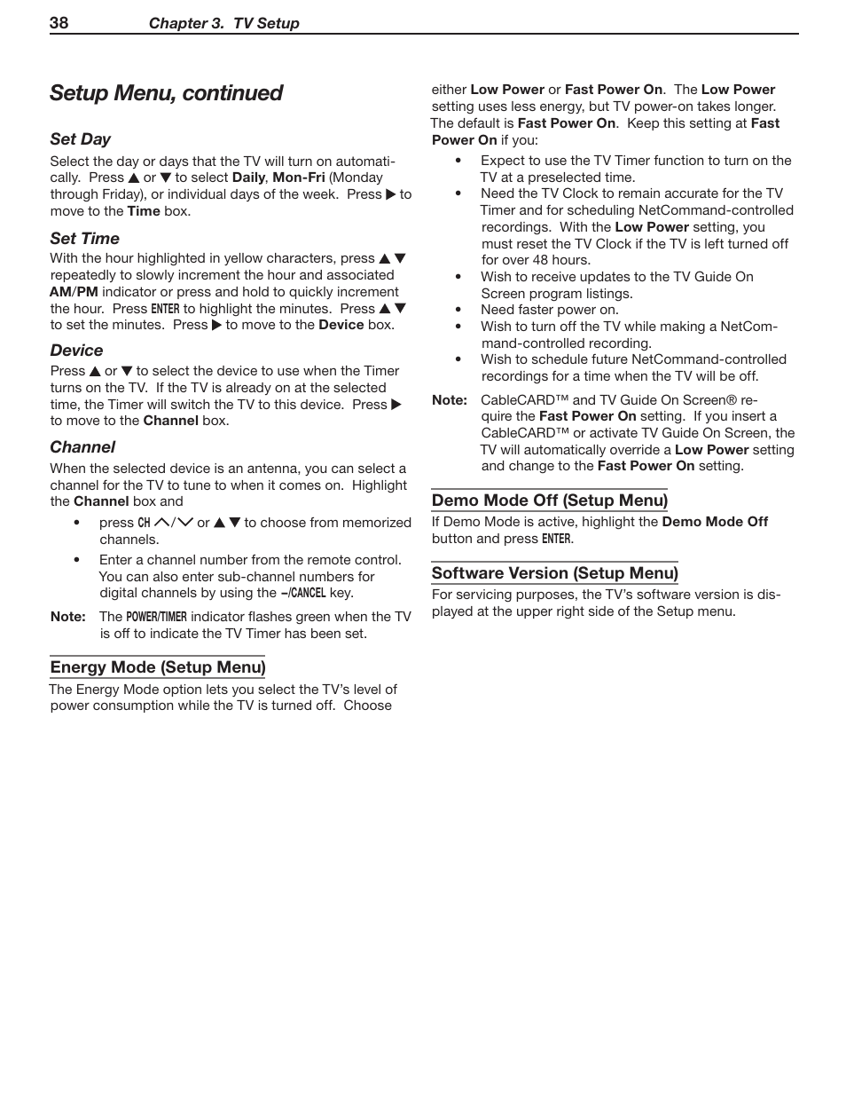 Setup menu, continued | MITSUBISHI ELECTRIC WD-Y57 a User Manual | Page 38 / 124