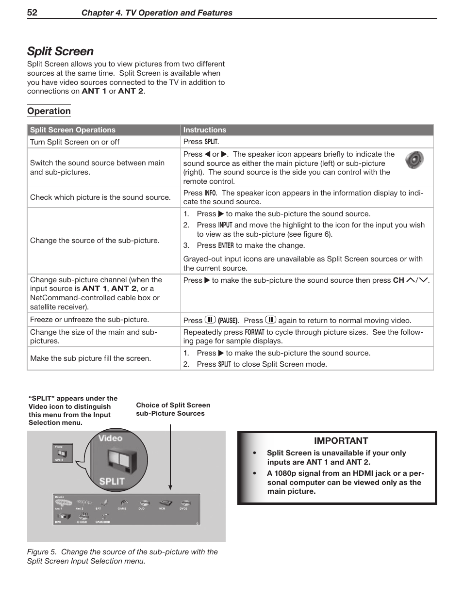 Split screen | MITSUBISHI ELECTRIC WD-Y57 a User Manual | Page 52 / 124