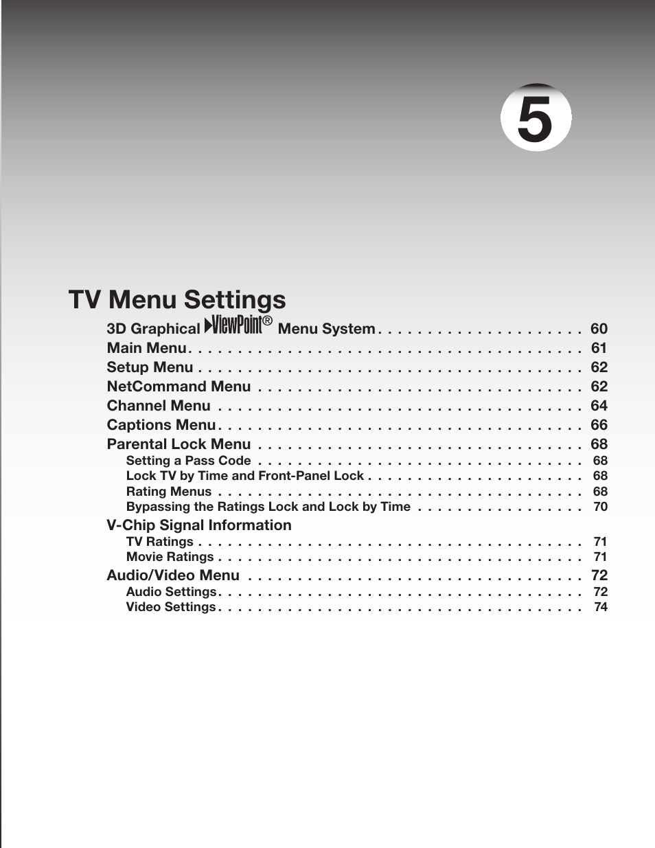 Tv menu settings | MITSUBISHI ELECTRIC WD-Y57 a User Manual | Page 59 / 124