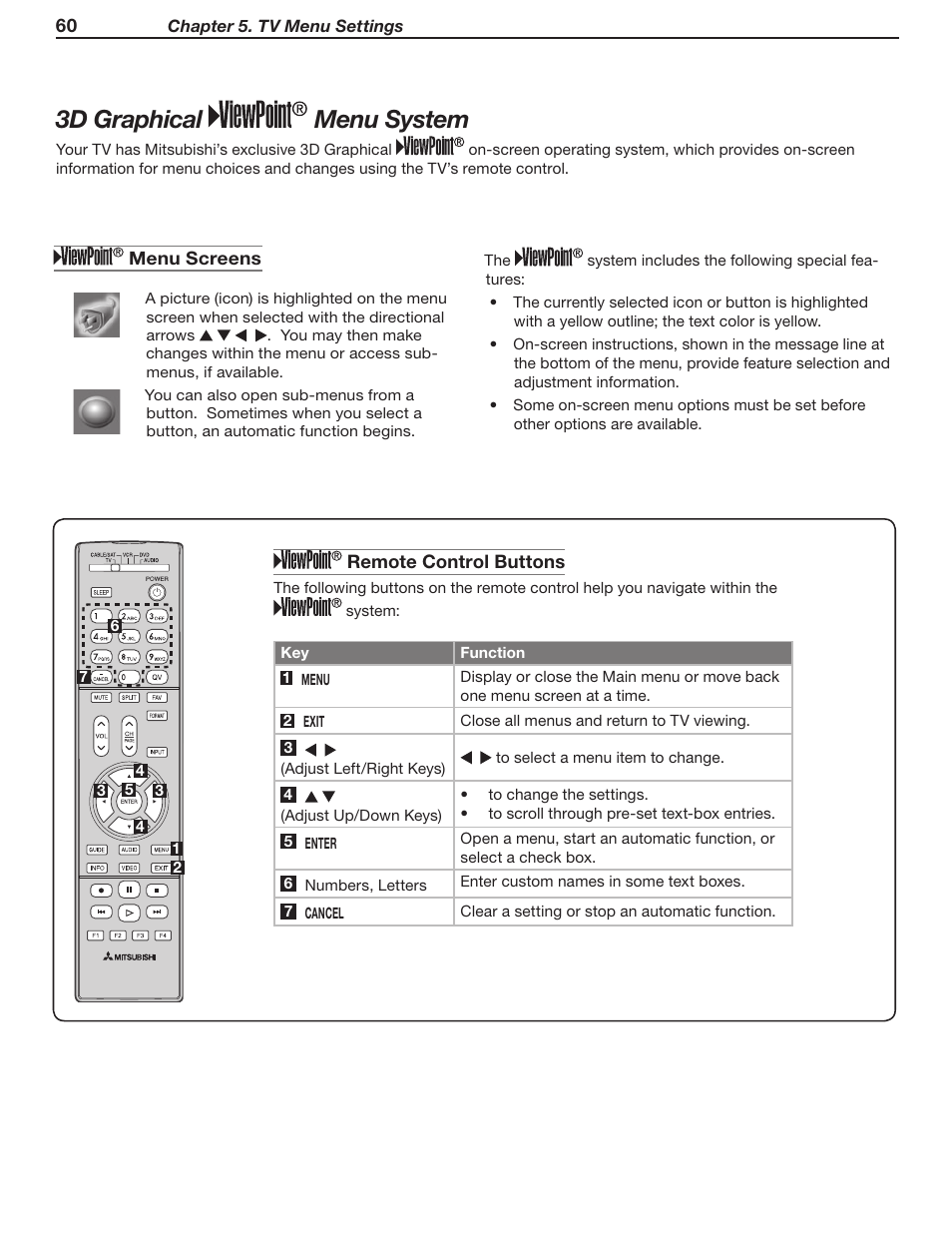 3d graphical menu system | MITSUBISHI ELECTRIC WD-Y57 a User Manual | Page 60 / 124