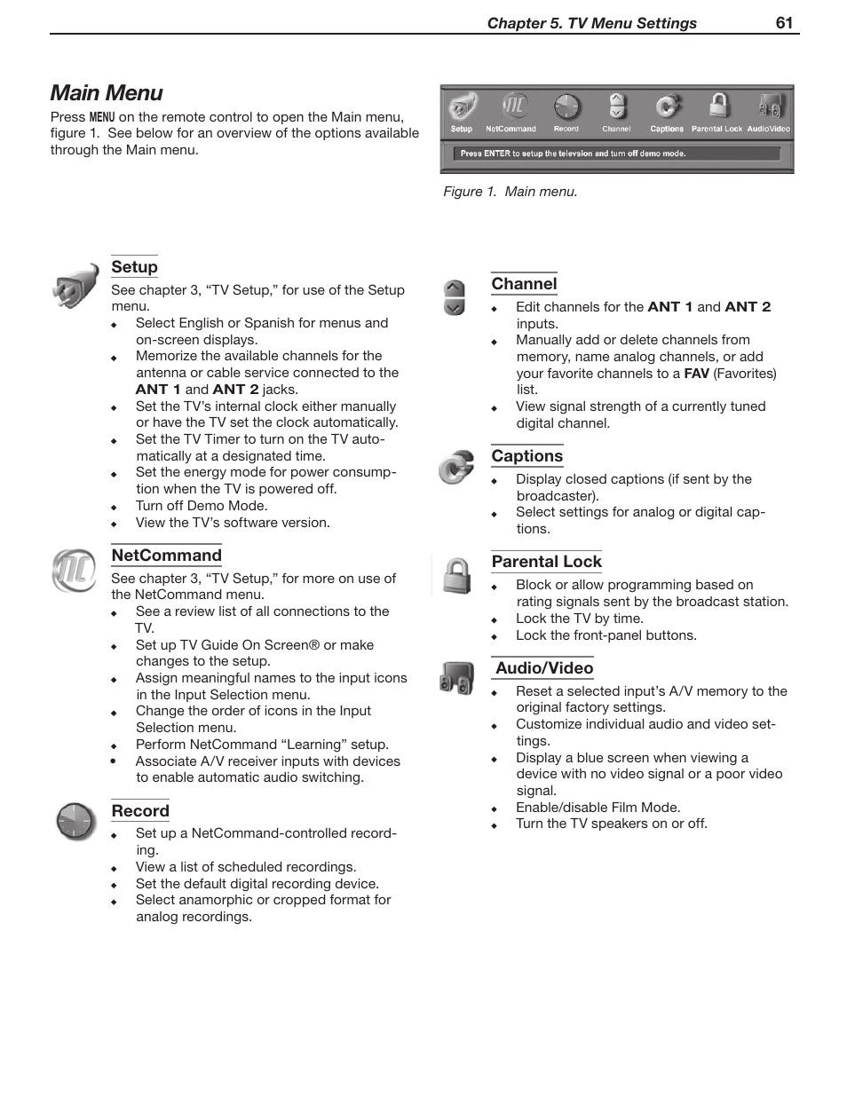 Main menu | MITSUBISHI ELECTRIC WD-Y57 a User Manual | Page 61 / 124