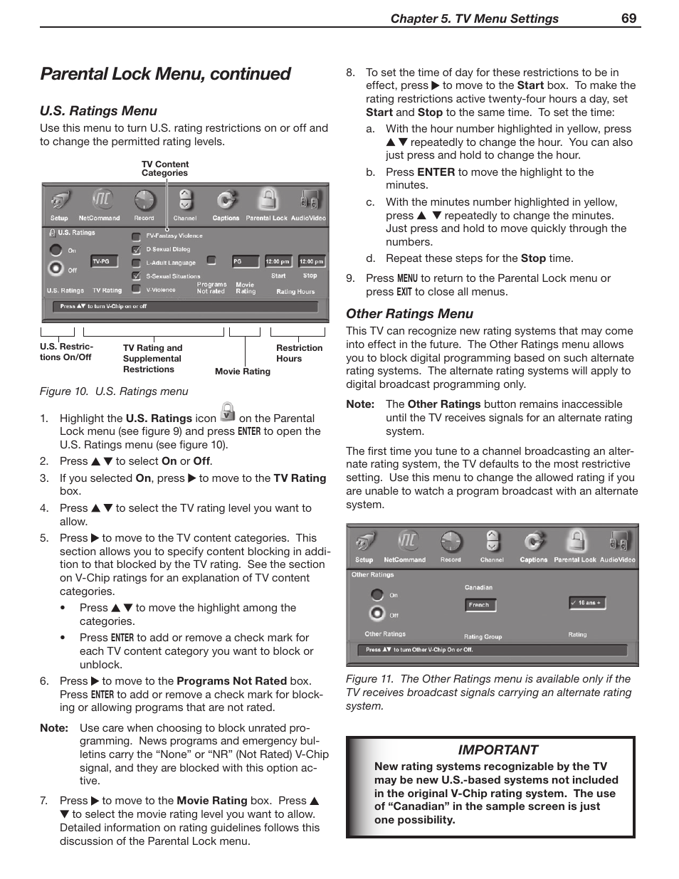Parental lock menu, continued | MITSUBISHI ELECTRIC WD-Y57 a User Manual | Page 69 / 124