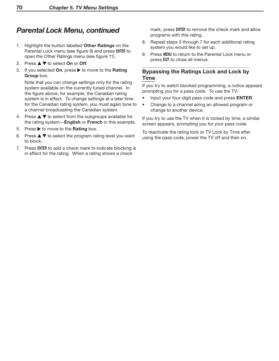 Parental lock menu, continued | MITSUBISHI ELECTRIC WD-Y57 a User Manual | Page 70 / 124