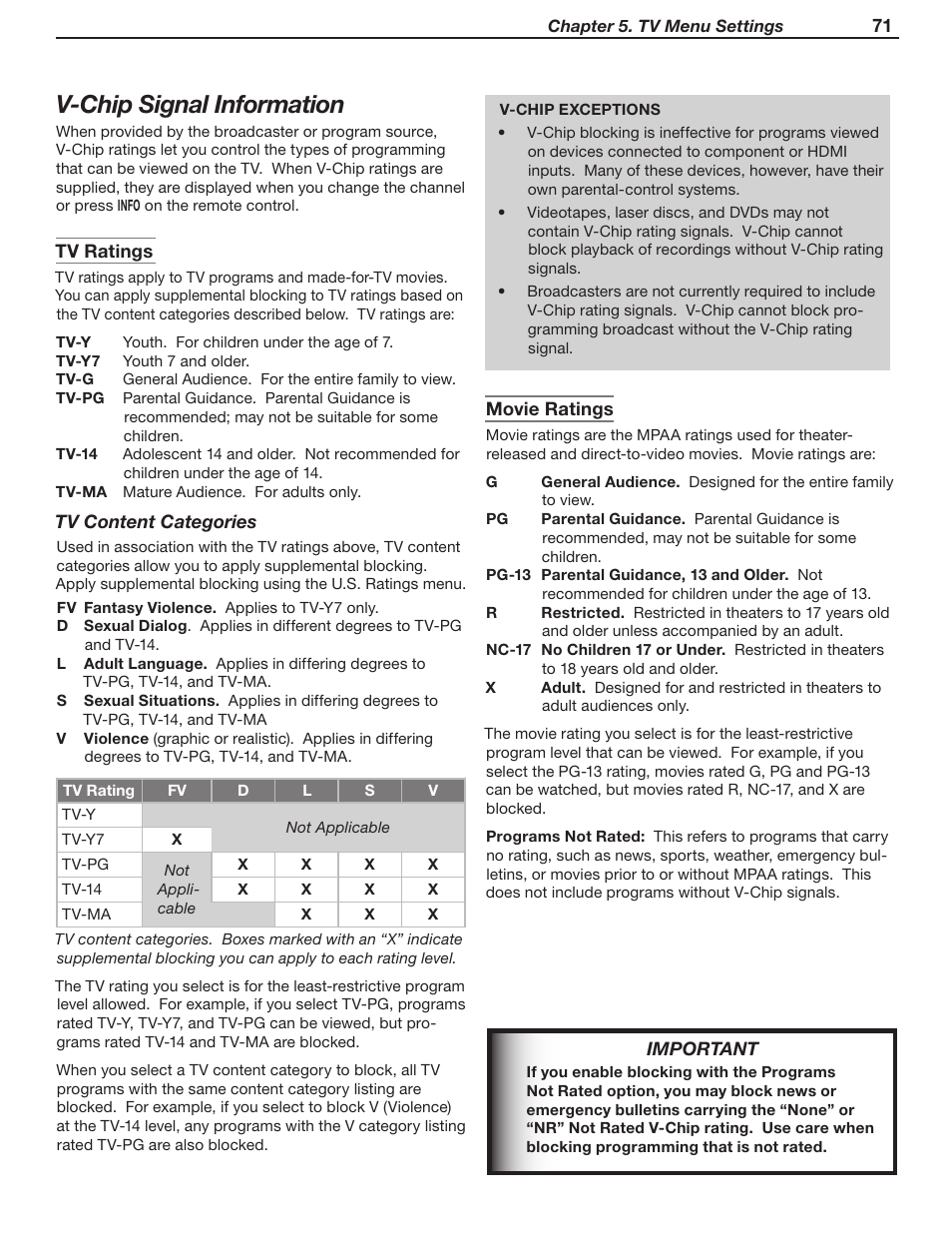 V-chip signal information | MITSUBISHI ELECTRIC WD-Y57 a User Manual | Page 71 / 124