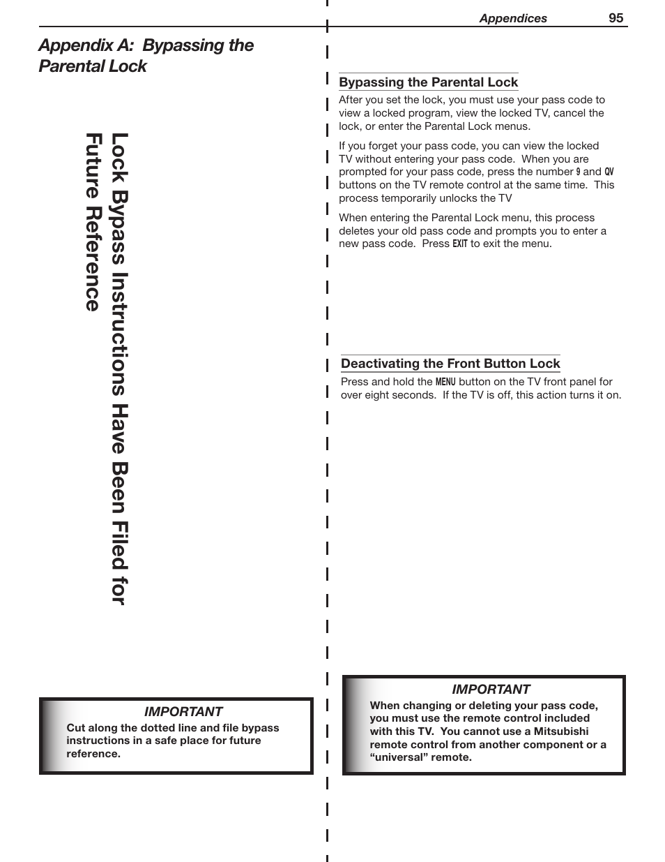 MITSUBISHI ELECTRIC WD-Y57 a User Manual | Page 95 / 124