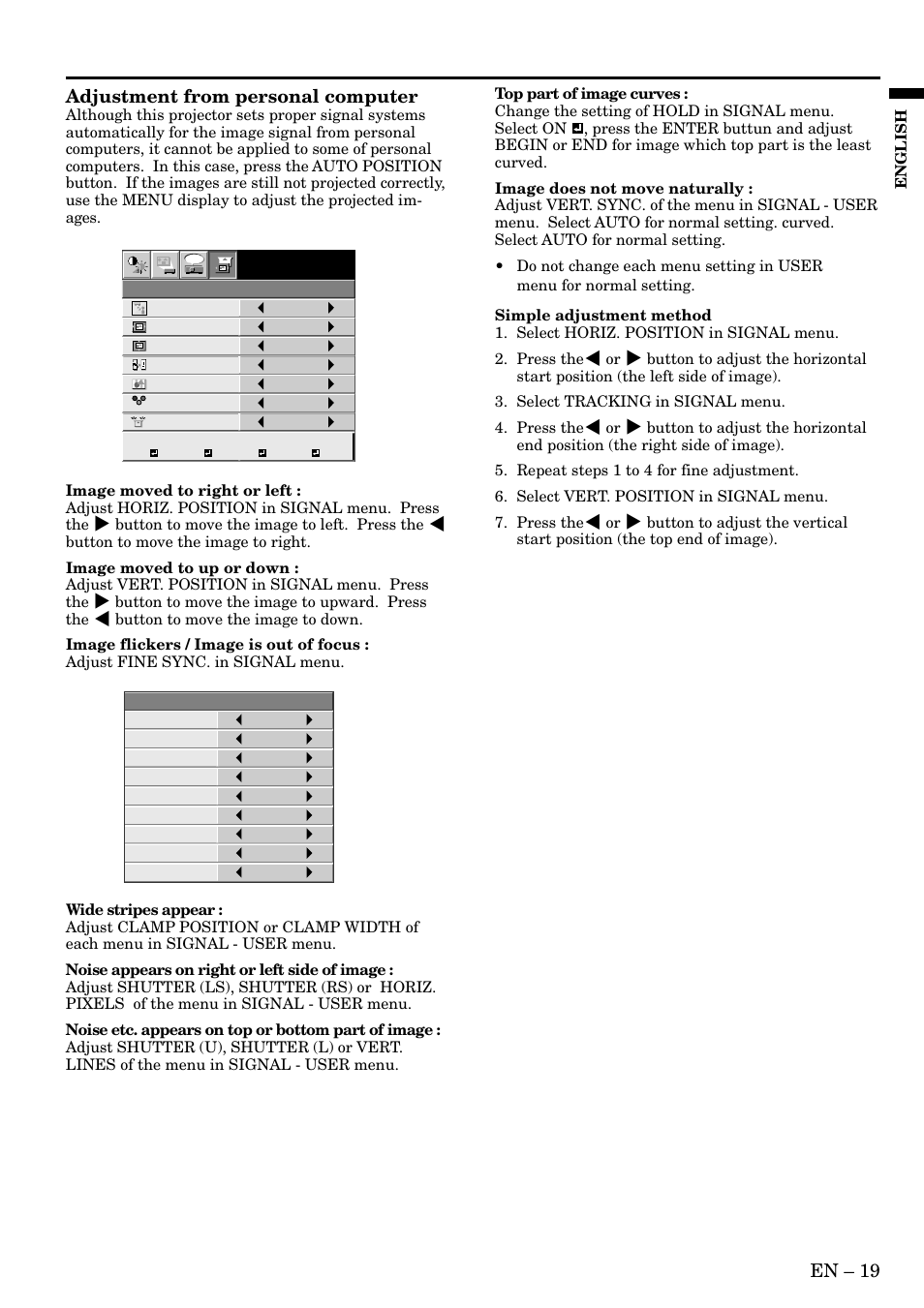 En – 19, Adjustment from personal computer, English | MITSUBISHI ELECTRIC XL1U User Manual | Page 19 / 32