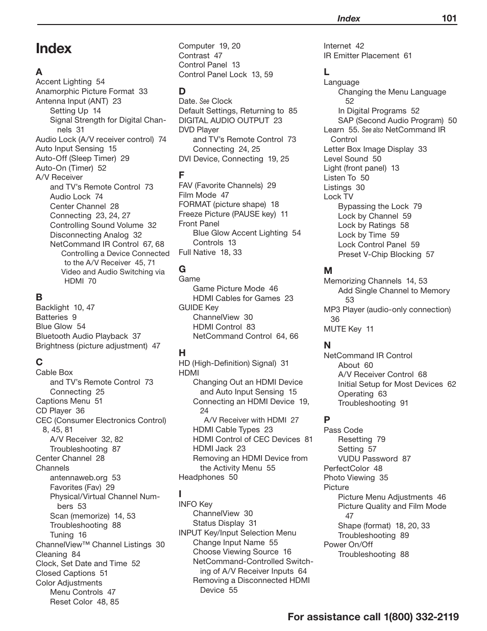 Index | MITSUBISHI ELECTRIC LT-55154 User Manual | Page 101 / 104