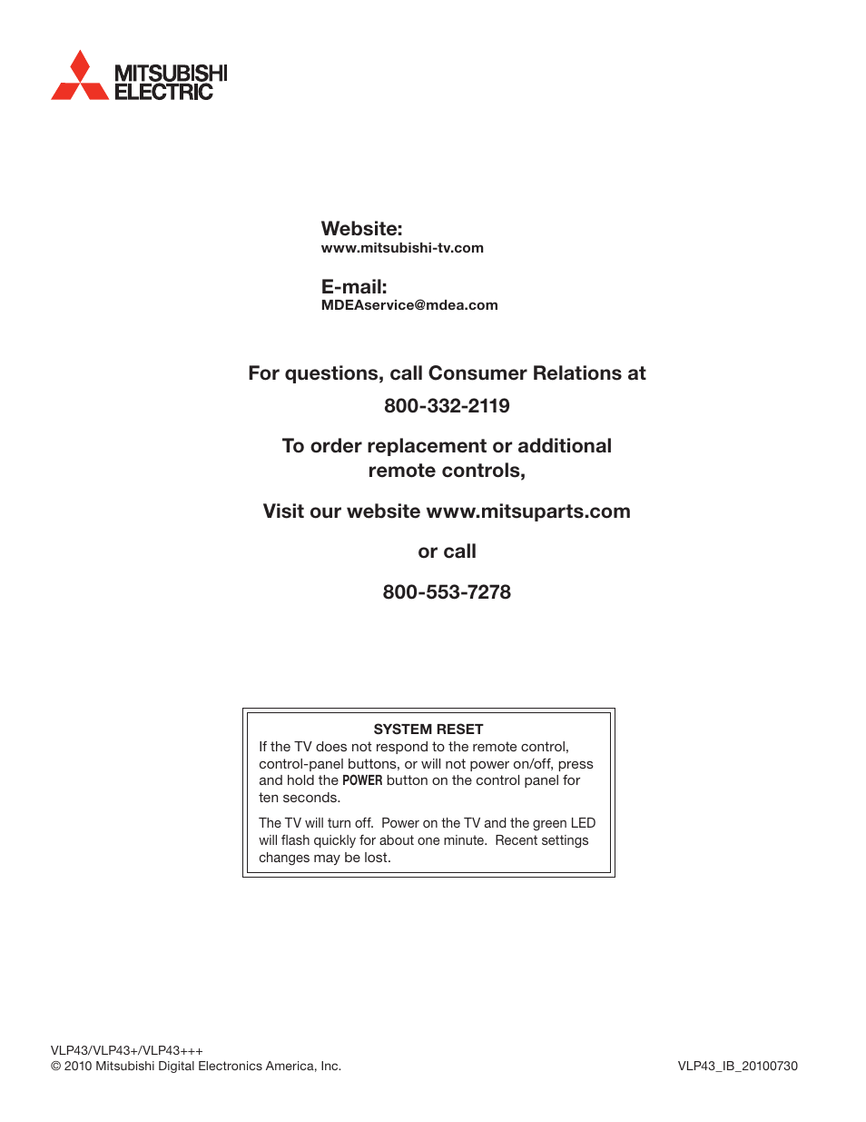 MITSUBISHI ELECTRIC LT-55154 User Manual | Page 104 / 104