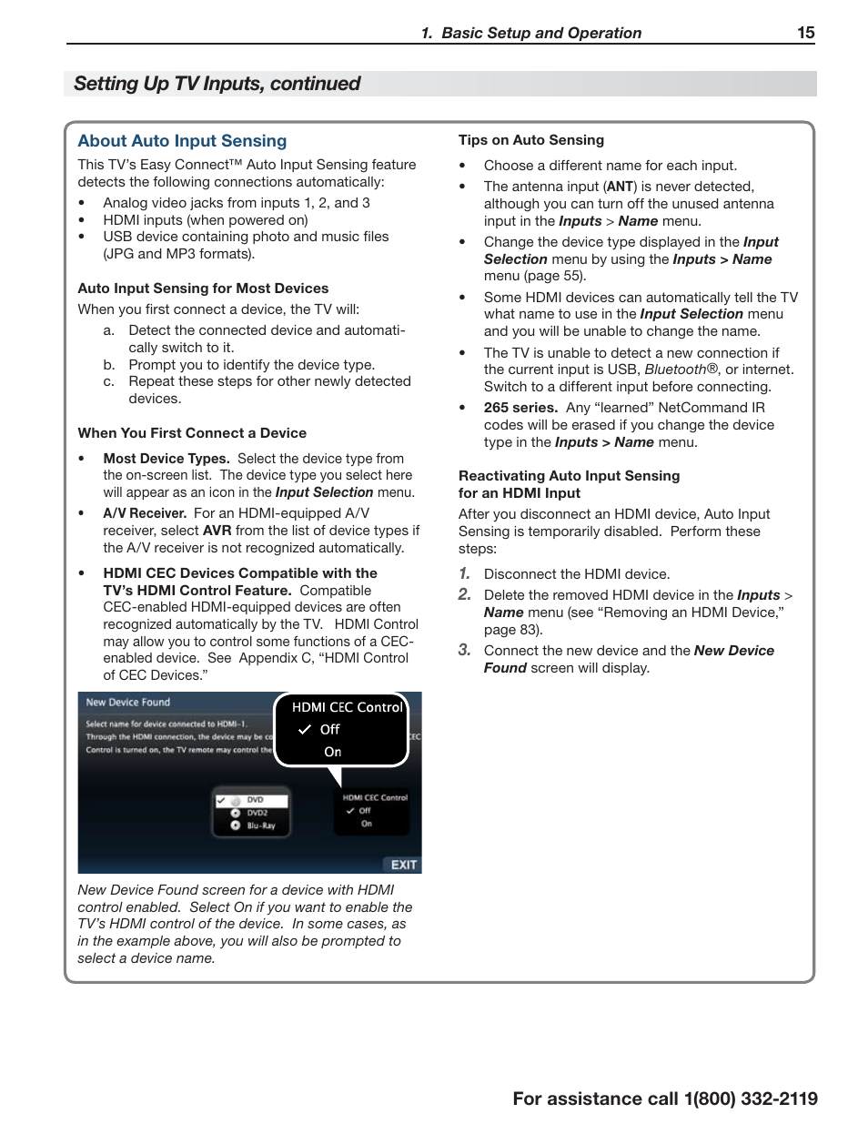 Setting up tv inputs, continued | MITSUBISHI ELECTRIC LT-55154 User Manual | Page 15 / 104