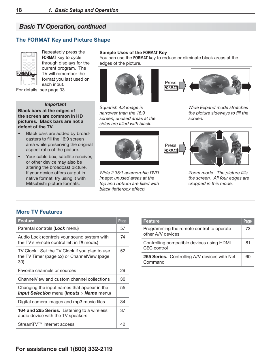 Basic tv operation, continued | MITSUBISHI ELECTRIC LT-55154 User Manual | Page 18 / 104